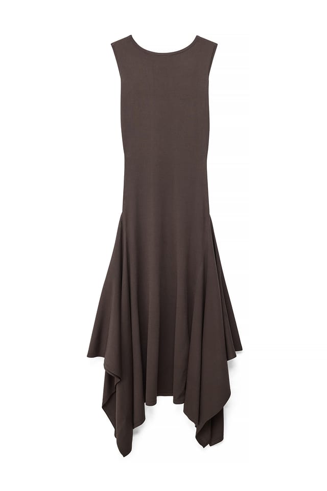 Dark Brown Robe mi-longue en maille à ourlet asymétrique
