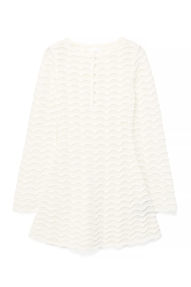Offwhite Stickad miniklänning med lång ärm