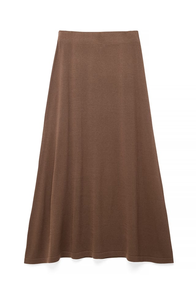 Brown Stickad midikjol med mellanhög midja