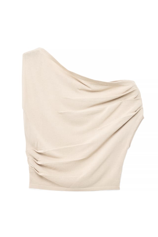 Beige Stickad topp med en axel