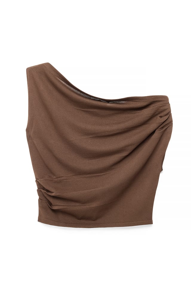 Brown Stickad topp med en axel
