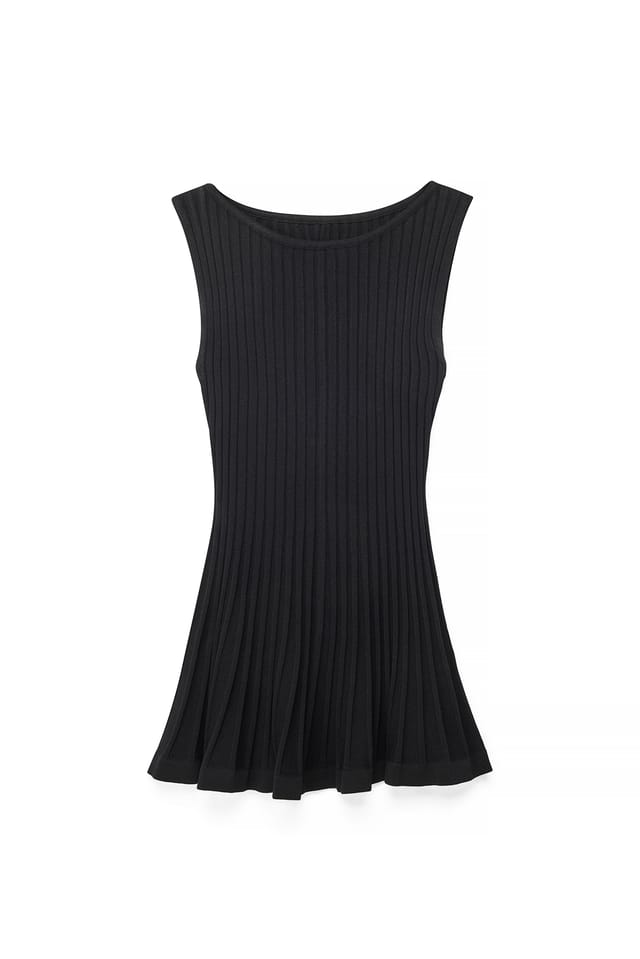 Black geripptes Strickpeplumtop
