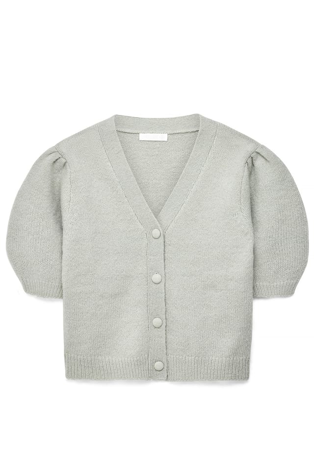 Mint Green Knitted Puff Sleeve Wool Blend Cardigan