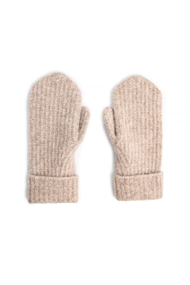 Beige Knitted Alpaca Blend Mittens