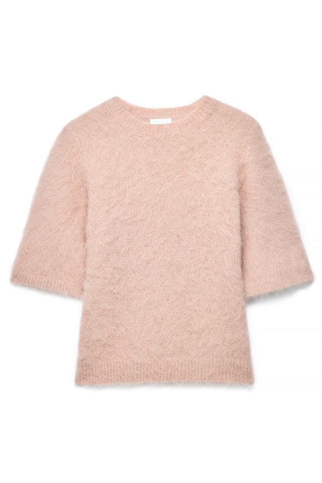Light Pink kurzärmeliger Strickpullover aus Alpakamischung