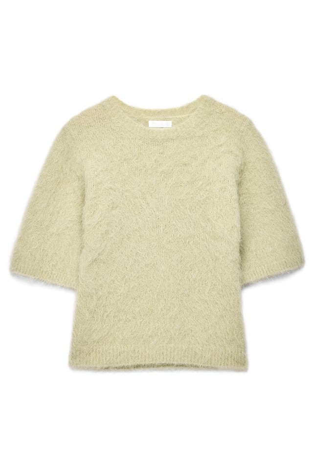 Light Green Kortärmad stickad tröja i alpackamix