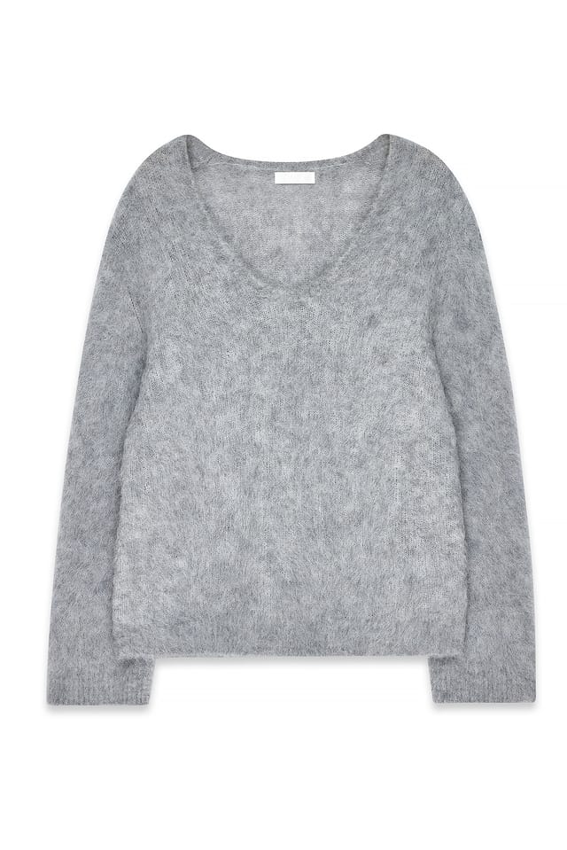 Light Grey Oversized Knitted Alpaca Blend Scoop Neck Sweater