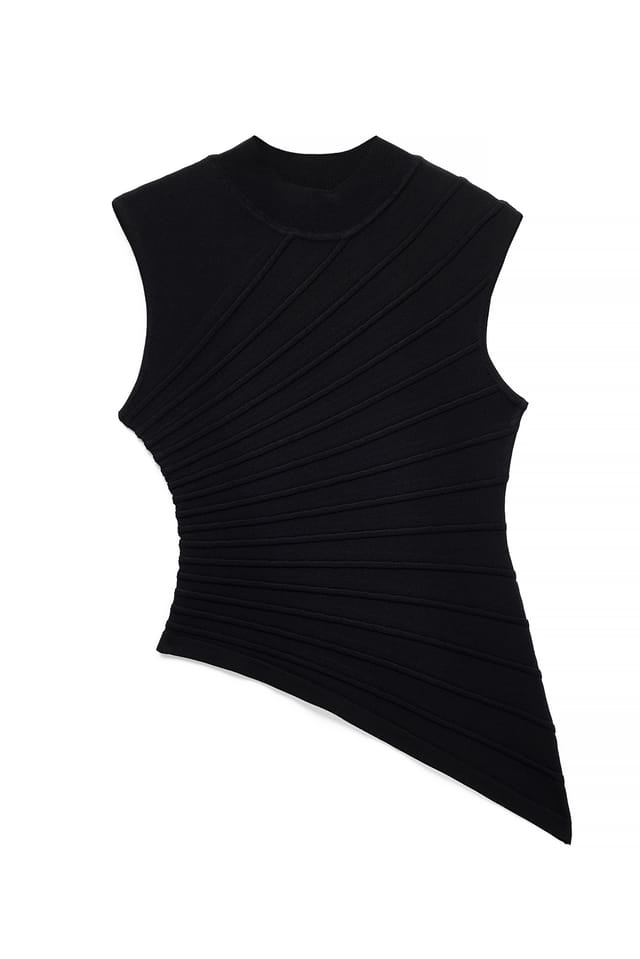 Black Knitted Asymmetric Rib Top