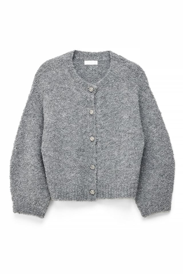 Grey Knitted Bouclé Cardigan