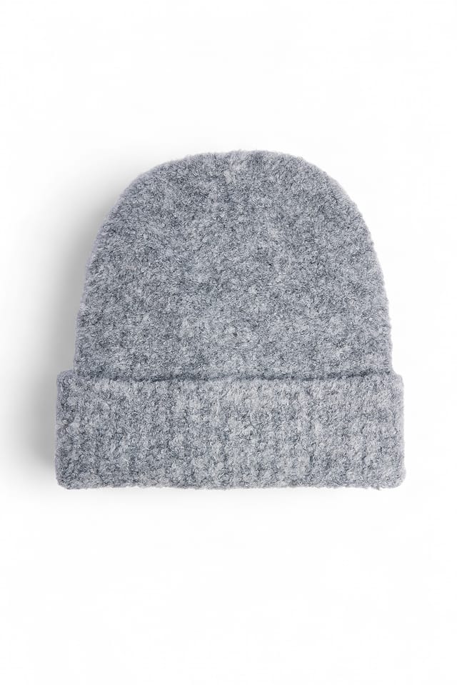 Grey Knitted Bouclé Look Beanie