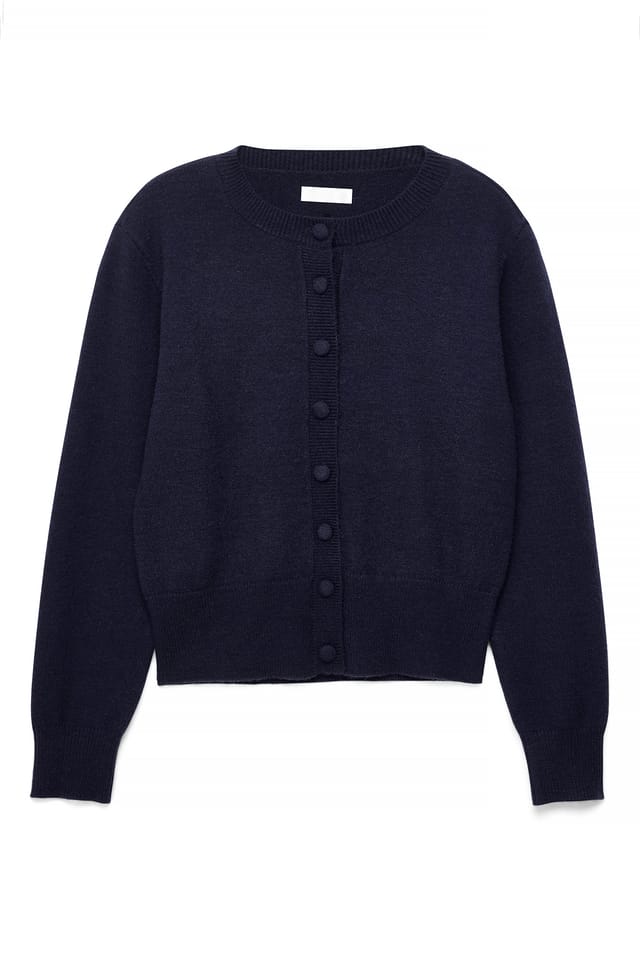 Navy Knitted Button Detail Cardigan