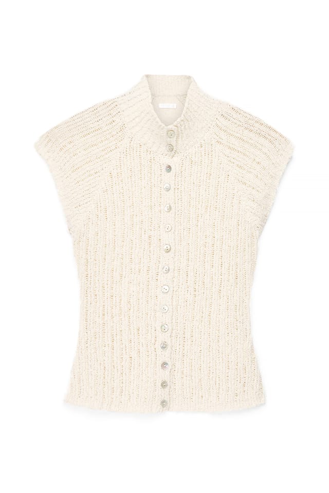 Cream Strikket topp med knappedetaljer