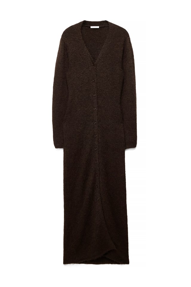 Dark Brown Knitted Buttoned Maxi Dress