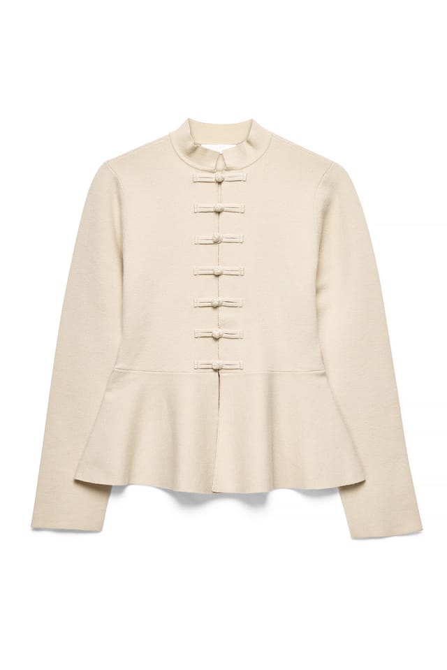 Beige Stickad peplumcardigan med knappar
