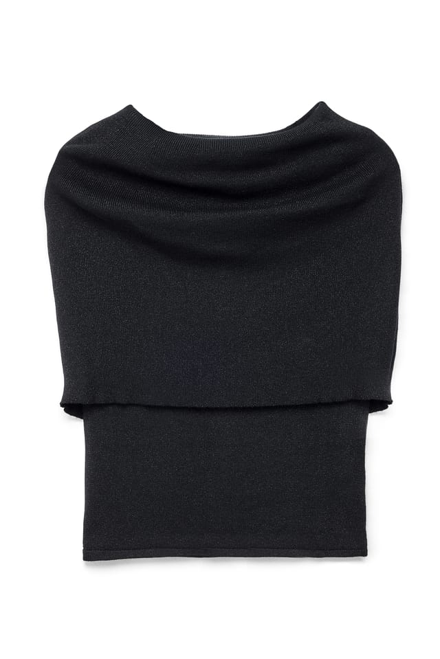 Black Knitted Draped Lurex Top