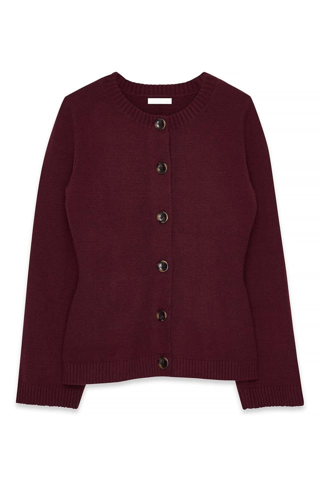 Burgundy Knitted Fitted Cardigan