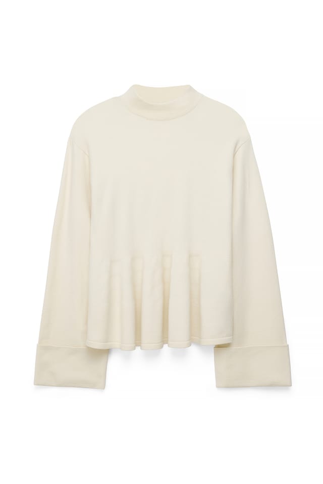 Offwhite Knitted Fold Up Sleeve Sweater
