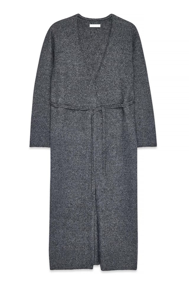 Grey Melange Knitted Maxi Cardigan