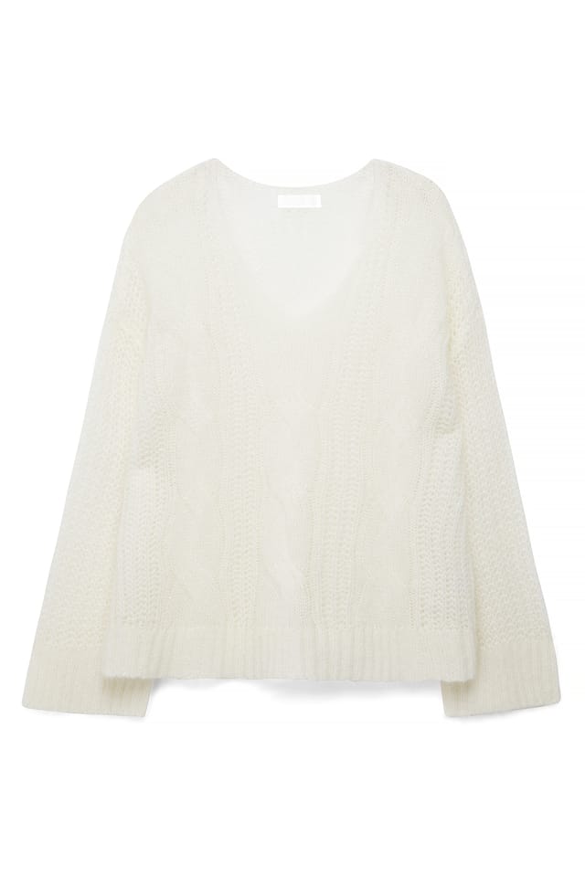 Offwhite Strickpullover aus Mohair-Mix