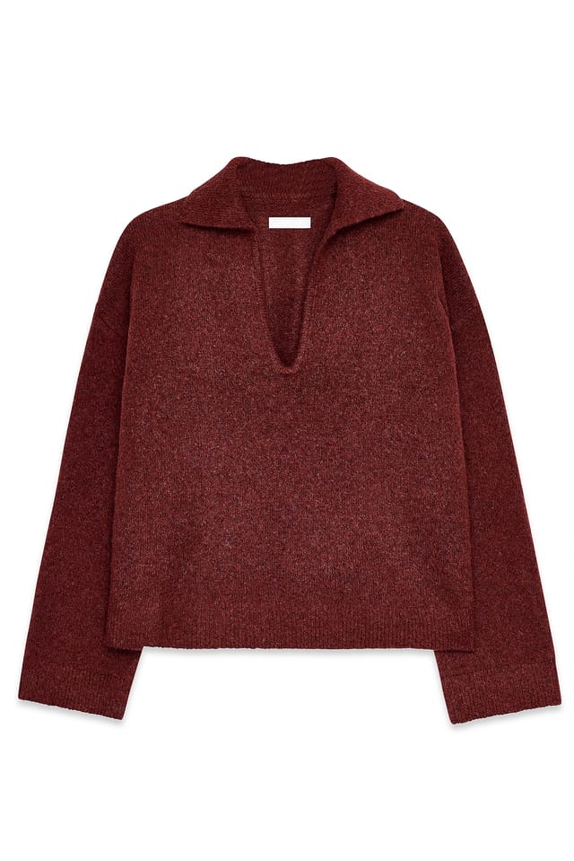 Burgundy Knitted Oversized Collar Sweater