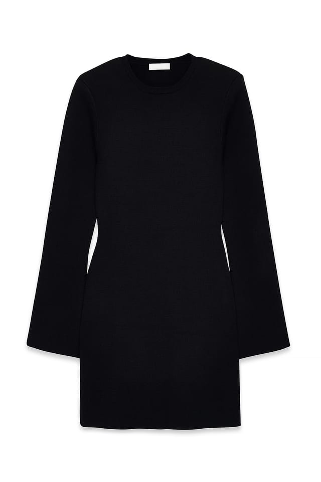 Black Knitted Padded Shoulder Mini Dress