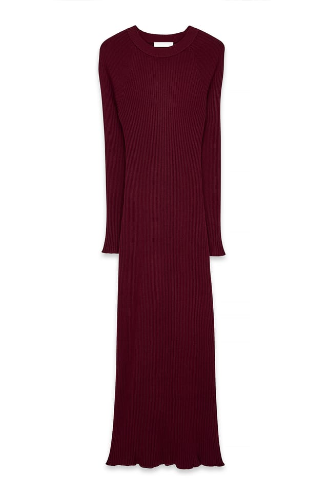 Burgundy Knitted Ribbed Maxi Dress
