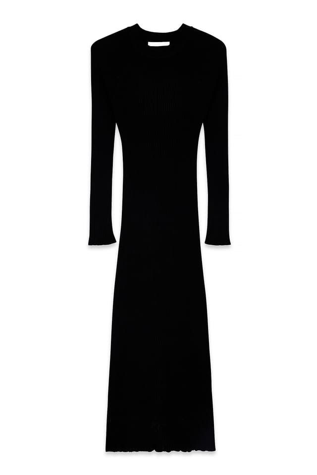 Black Knitted Ribbed Maxi Dress