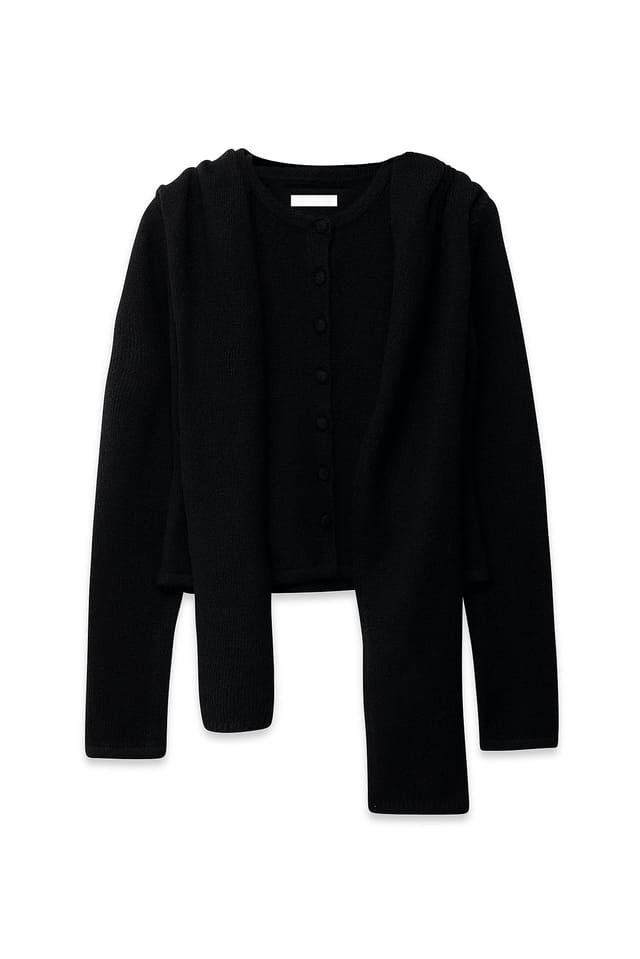 Black Knitted Scarf Detail Cardigan
