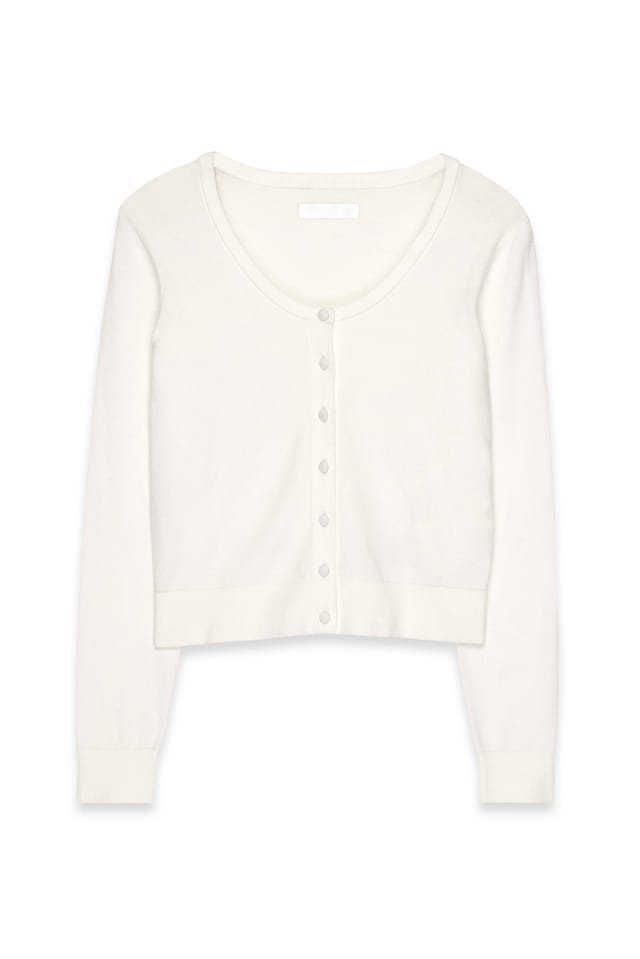 Offwhite Knitted Scoop Neck Cardigan