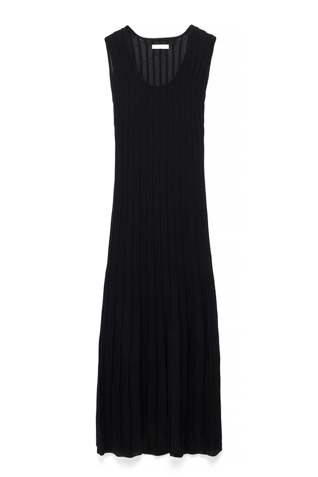 Black Ripp-Maxikleid aus Strick mit Rundhalsausschnitt