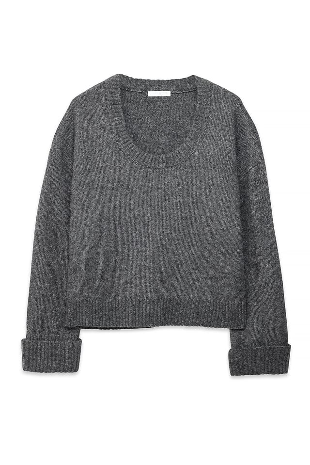 Mid Grey Mel Knitted Scoop Neck Wool Blend Sweater