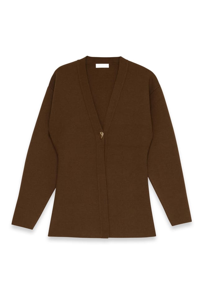 Brown Knitted Sculptural Cardigan