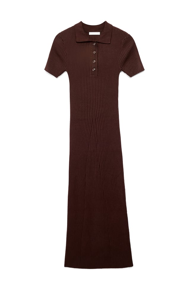 Brown Robe boutonnée en maille à manches courtes