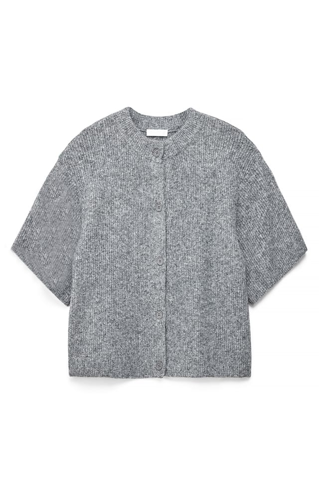 Grey Melange Knitted Short Sleeve Cardigan