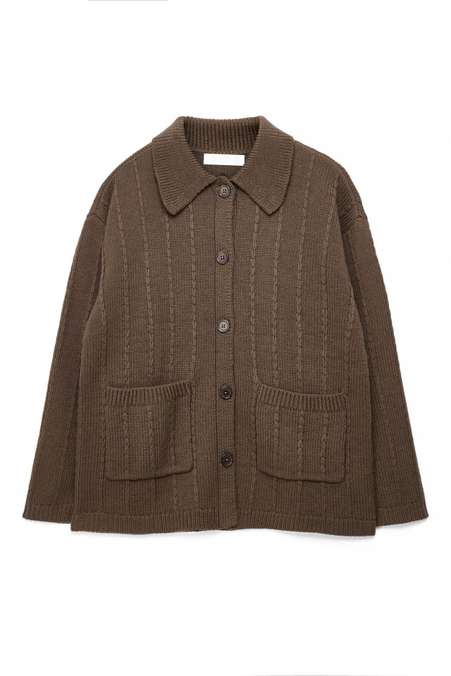 Dark Brown Strickcardigan mit Streifendetail