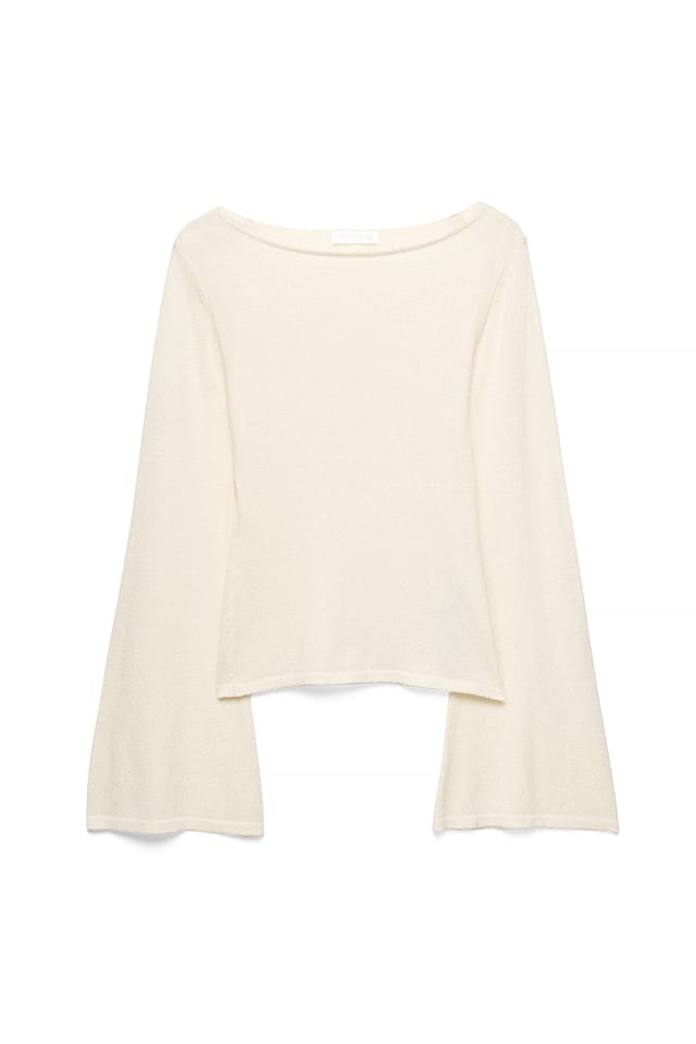 Cream Strikket genser med detalj i midjen