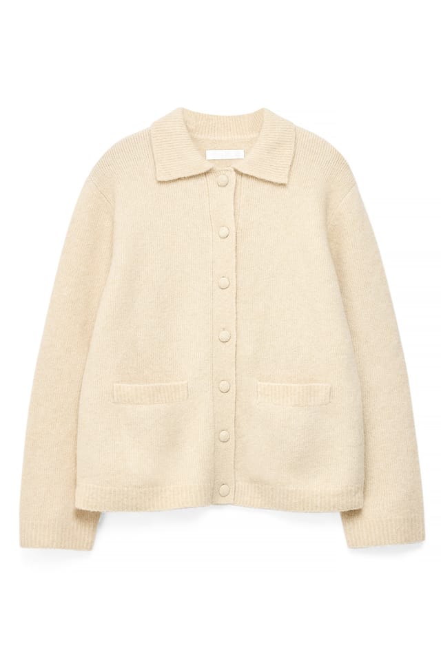 Cream Knitted Wool Blend Cardigan