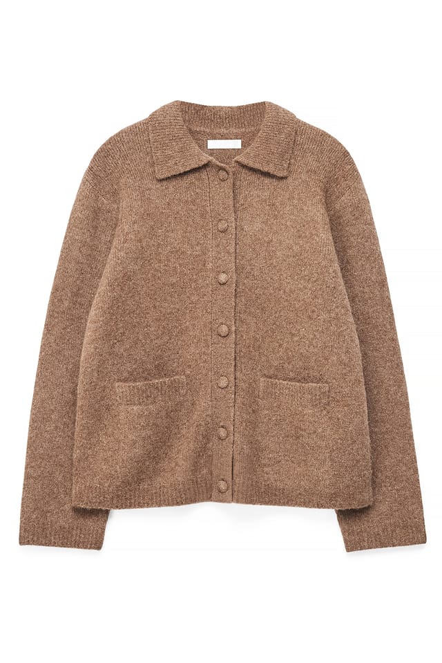 Taupe Knitted Wool Blend Cardigan