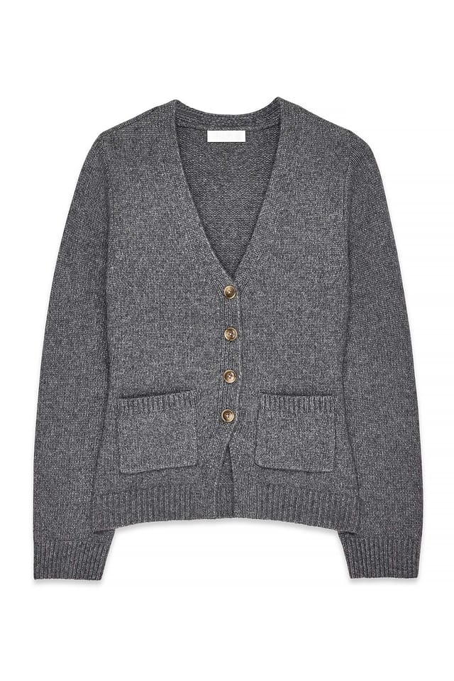 Mid Grey Mel Knitted Wool Blend Fitted Cardigan