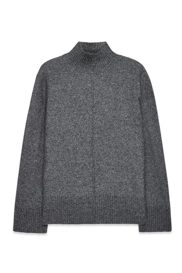 Mid Greymelange Knitted Wool Blend Seam Detail Sweater