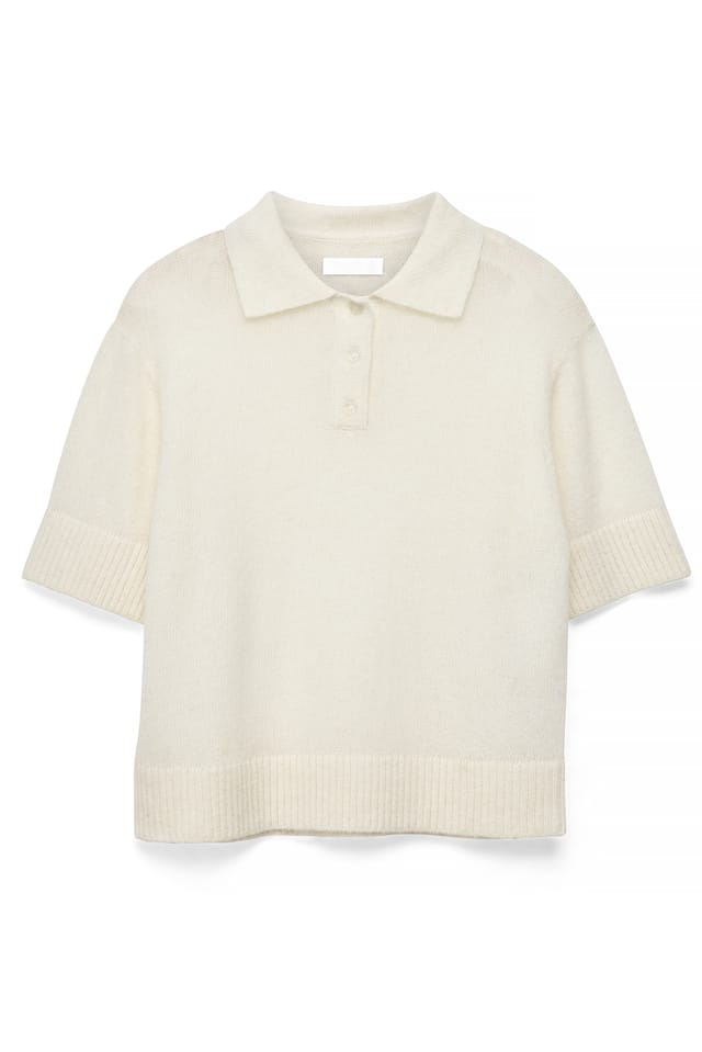 Offwhite Knitted Wool Blend Short Sleeve Top