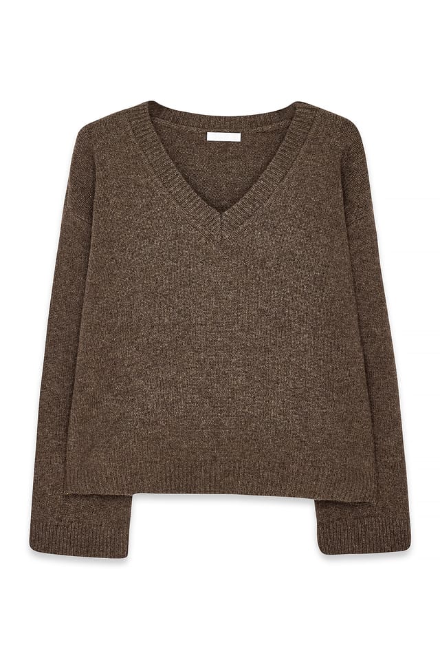 Brown Oversize-Strickpullover aus Wolle mit V-Ausschnitt