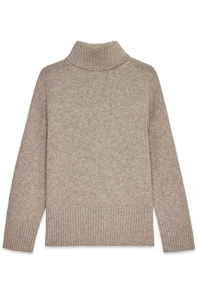 Beige Stickad tröja i ull med turtleneck