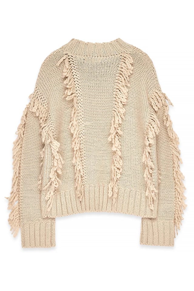 Beige Knitted Wool Blend Loop Sweater