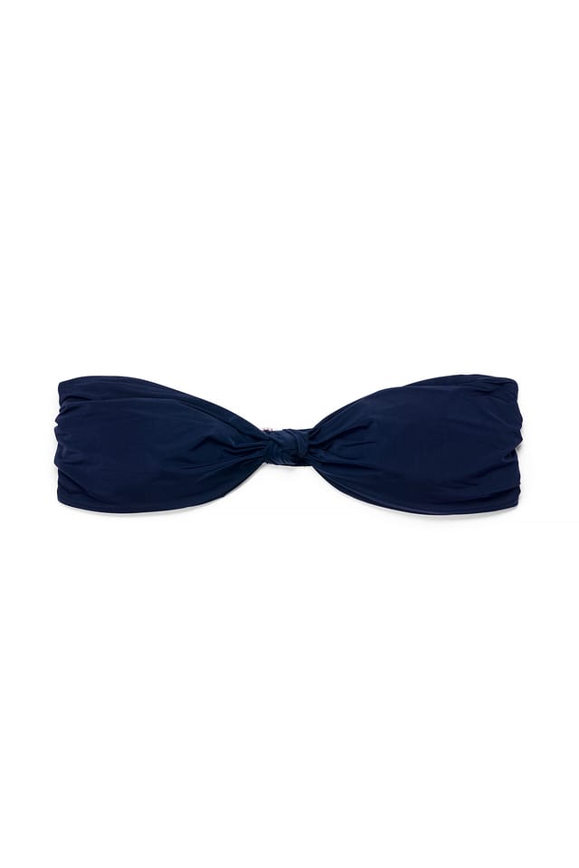 Dark Blue Bandeau-bikinitopp med knytning fram