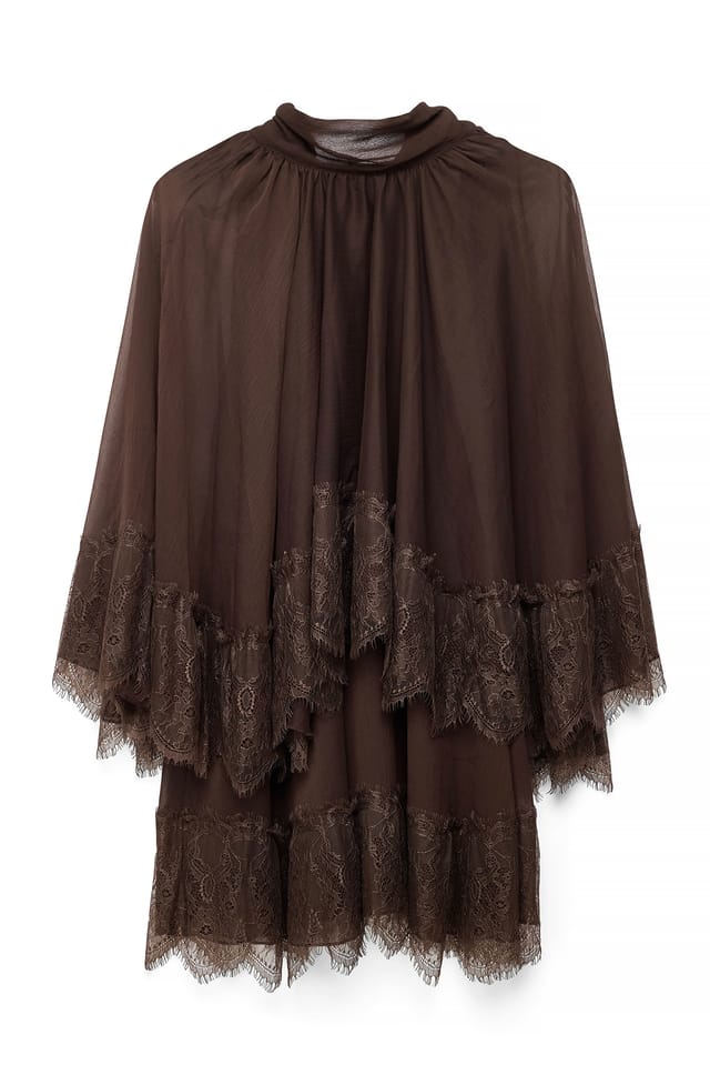 Brown Lace Cape Mini Dress