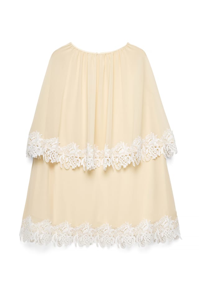 Light Yellow Miniklänning med spetsdetaljer och cape