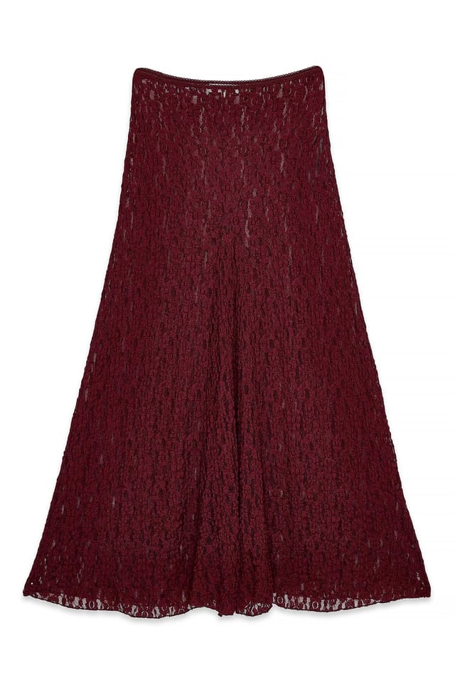 Red Lace Flowy Maxi Skirt