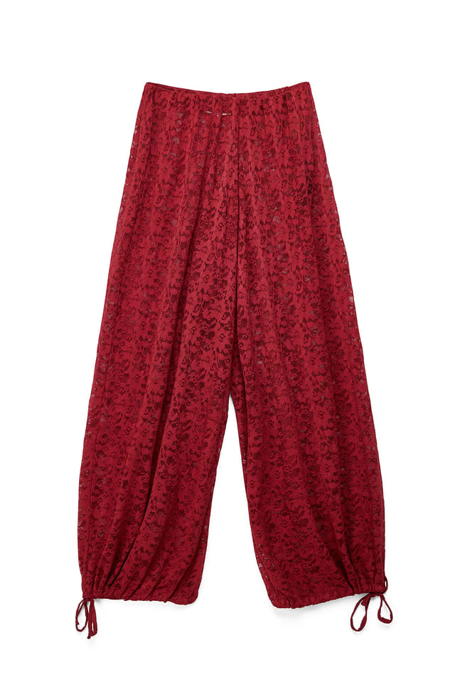 Burgundy Lace Mid Waist Balloon Bukser