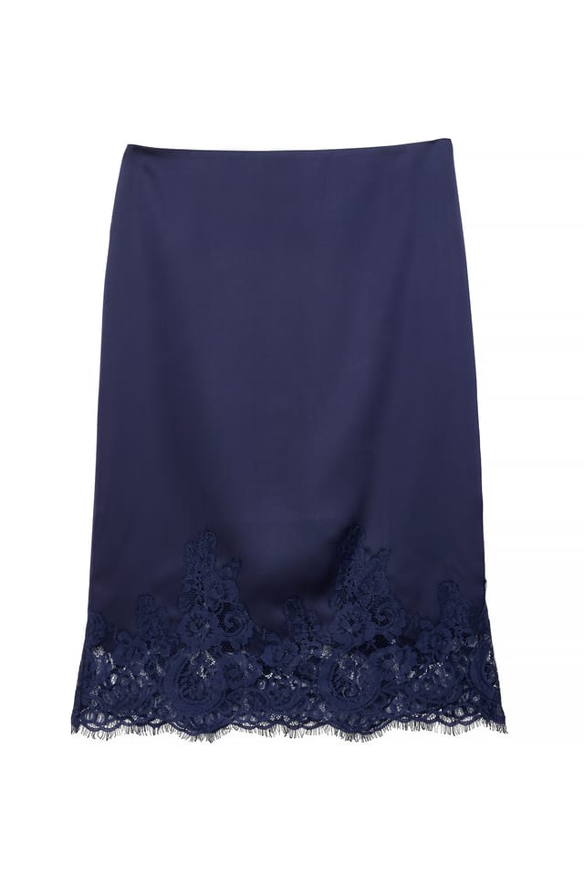 Navy Lace Midi Skirt